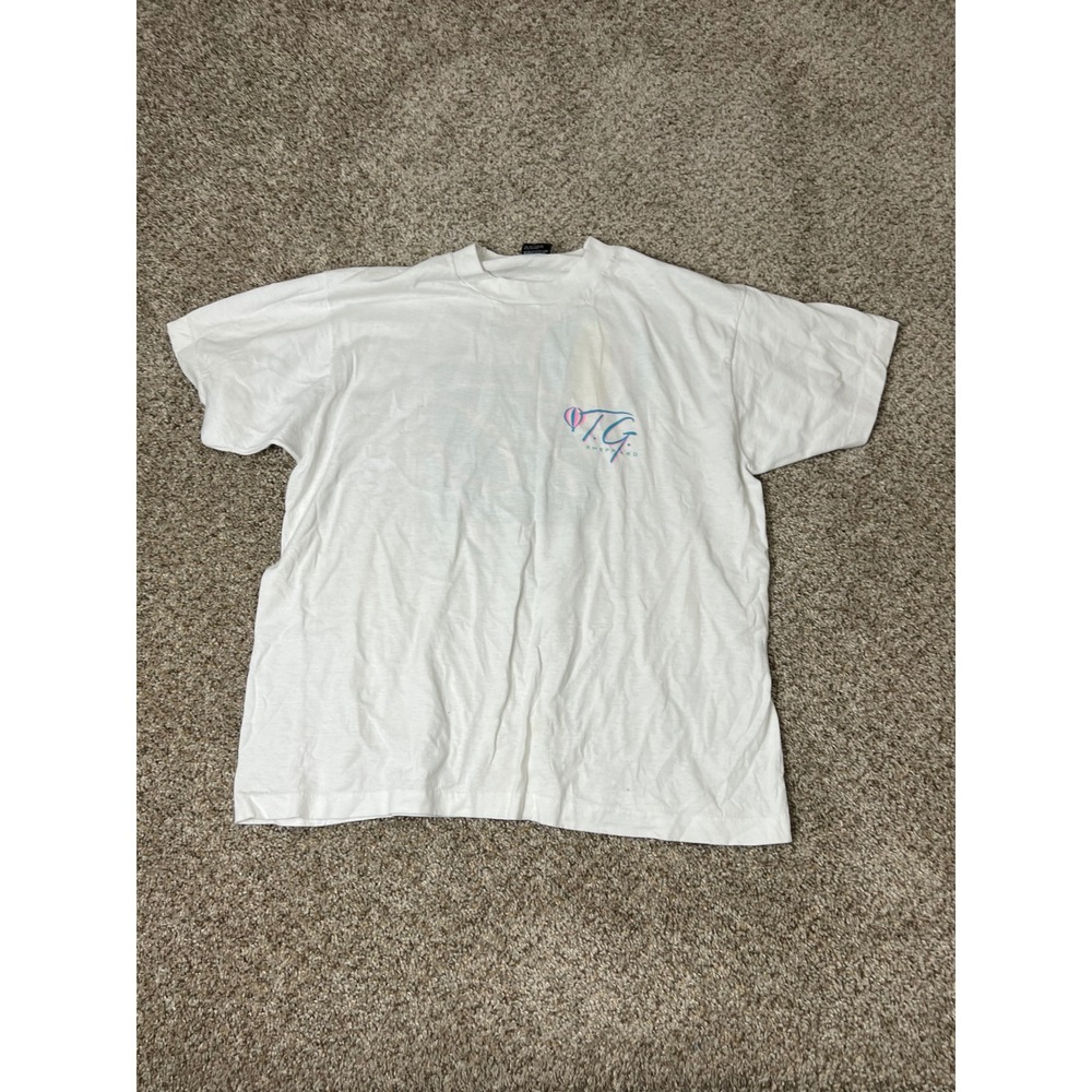 Vintage TG Sheppard T Shirt XL White Screen Stars Single Stitch Hot Air Balloon